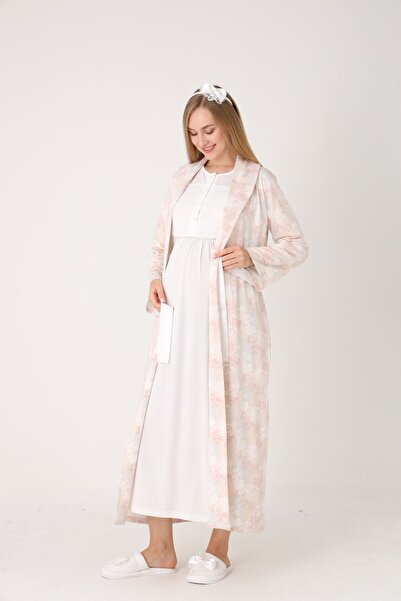 BLACKMORE Women's Ecru Patterned Jacquard Lace Full Length Winter Maternity N...