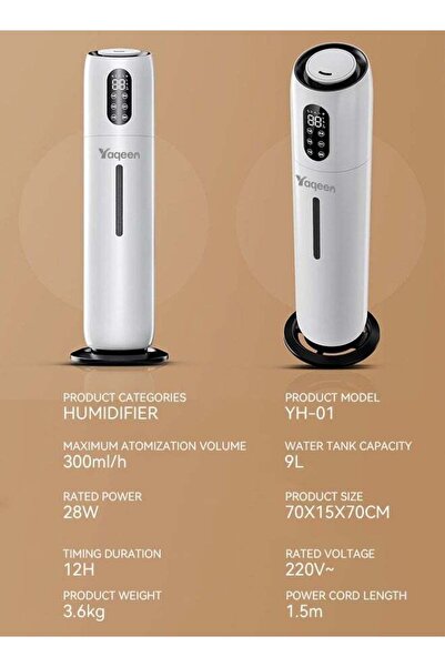 yaqeen Humidifiers For Large Room Bedroom, Adjustable Mist 9L Top Fill Ultrasonic Cool Mist Humidifier