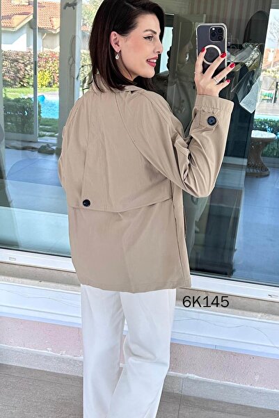 İnce Topuk Buttoned Short Trench Coat 6K145