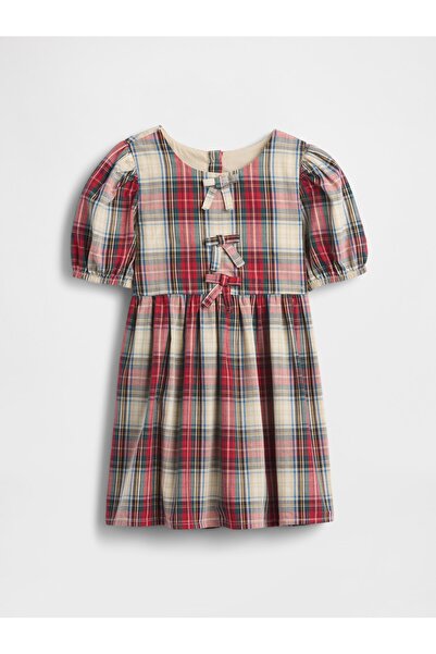 GAP Kız Bebek Kırmızı Puff-Sleeve Fiyonk Elbisesi