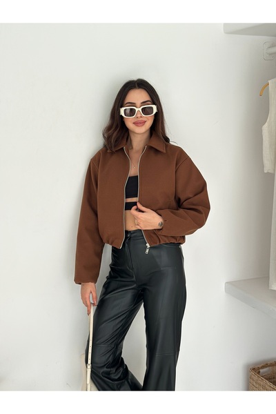 SBL COLLECTİON Women's Pocket Detailed Zippered Cashmere Bomber Jacket