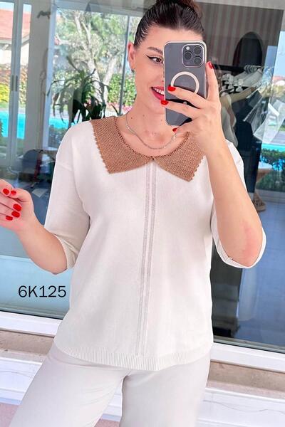 İnce Topuk Collared Fakir Sleeve Knitwear Blouse 6K125