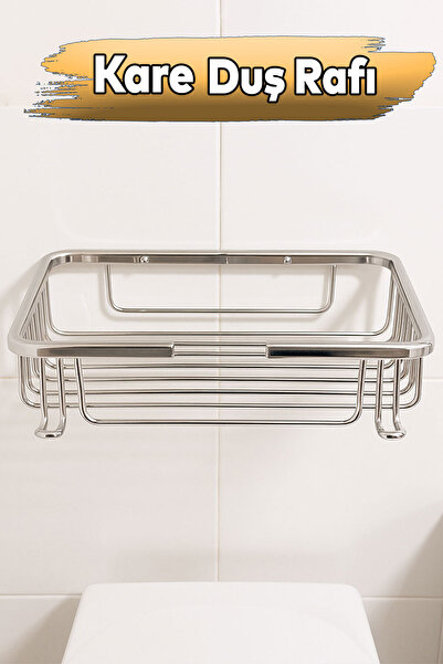 Badem10 Banyo Köşe Duş Rafı Krom Tek Katlı Kare Şampuanlık Sabunluk Paslanmaz...