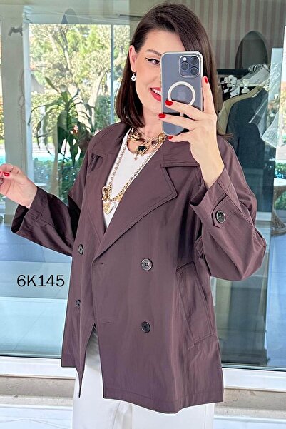 İnce Topuk Buttoned Short Trench Coat 6K145