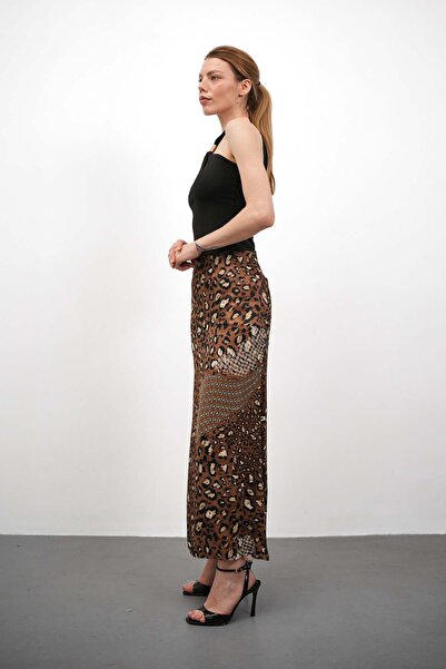 Gugus Women's Satin Skirt A-Cut Patterned Imported Fabric