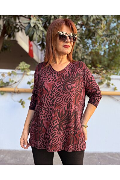 DenizEge Tiger Pattern Knitwear Burgundy
