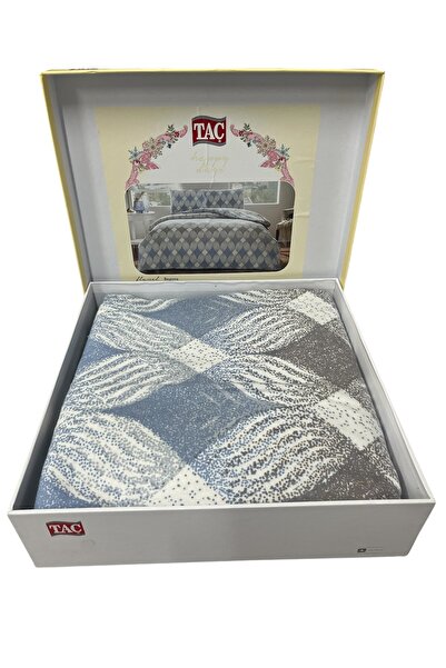 Taç Flanel Mavi Begona Çift Kişilik Nevresim Takımı Çarşafı Lastikli