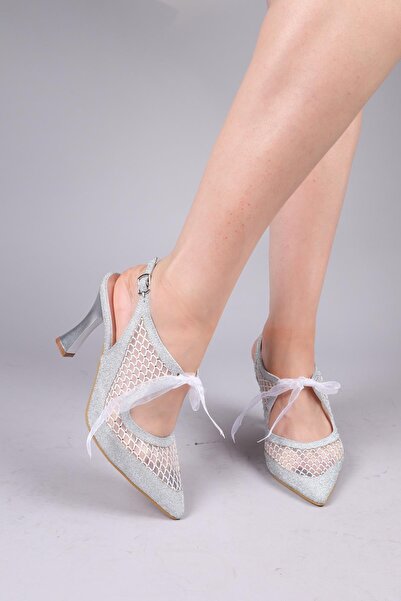 Birikon Bernal Tulle Lace-Up Stiletto Silver