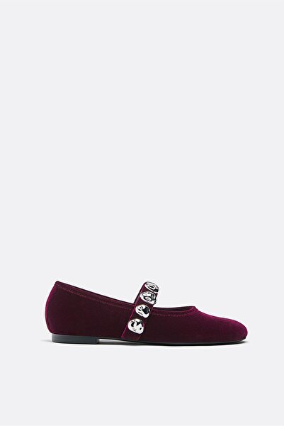 Stradivarius Velvet-effect ballet flats with studs
