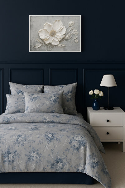 İQON Set lenjerie de pat cu cearșaf simplu bumbac 100% dublu, albastru trandafir