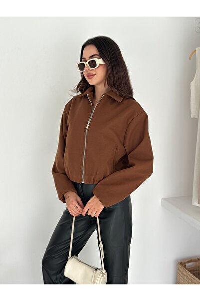 SBL COLLECTİON Women's Pocket Detailed Zippered Cashmere Bomber Jacket