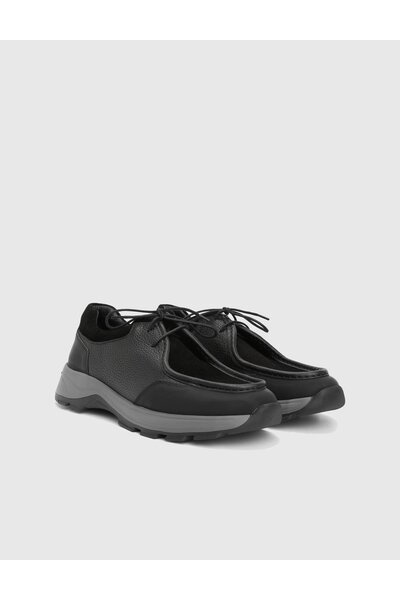 İLVİ Kaile Genuine Floater Suede Leather Black Men's Sports Shoes