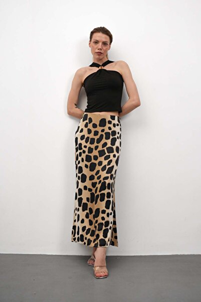 Gugus Women's Satin Skirt A-Cut Patterned Imported Fabric