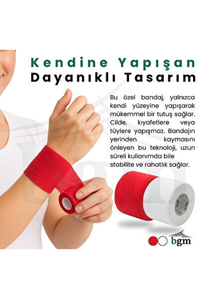 bgm Elastik Kendinden Yapışkanlı Bandaj 5cm X 4.5m Coban Bandajı Sporcu Bandı Elastik Bandaj