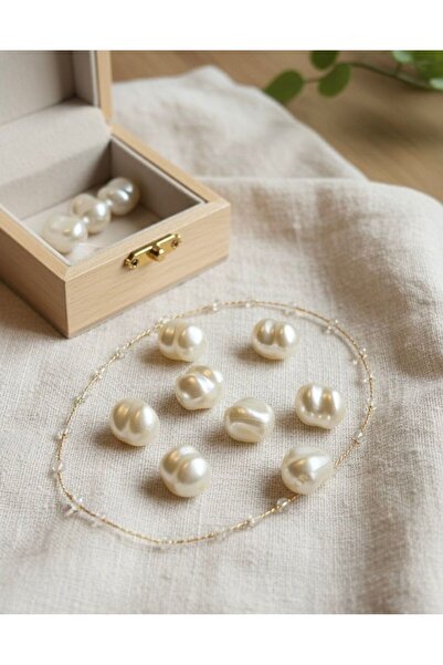 BEİLYS COSMETİCS & ACCESSORY Acrylic Drilled Baroque Cream Beads 10 mm 50 Pieces B:78