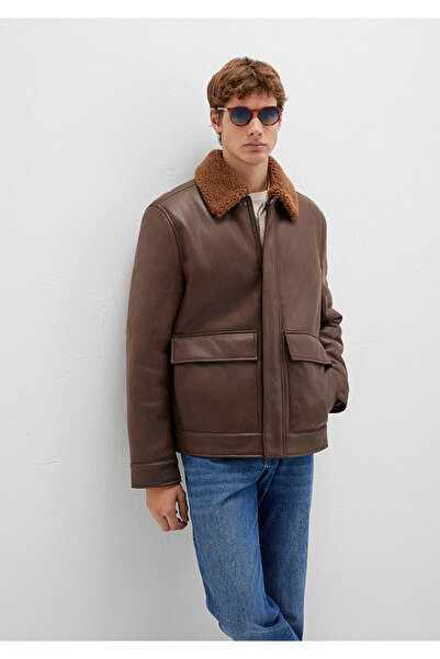 Mavi Brown Faux Fur Detailed Faux Leather Jacket Regular Fit / Regular Cut 0110669-70240