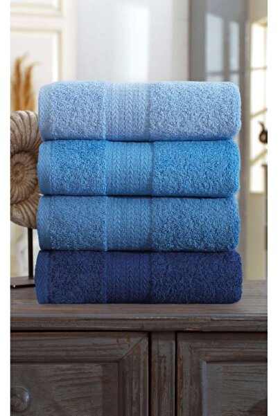 Redclick 4 Pieces 100% Cotton 50 X 90cm Blue Bath Towel Set Bathroom Hand Face Towels