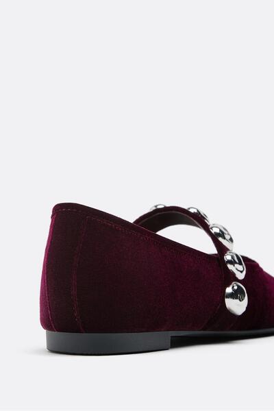 Stradivarius Velvet-effect ballet flats with studs