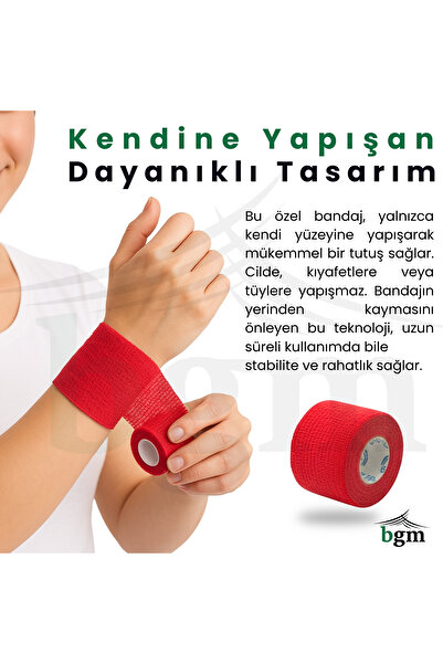 bgm Elastik Kendinden Yapışkanlı Bandaj 5cm X 4.5m Coban Bandajı Sporcu Bandı Elastik Bandaj