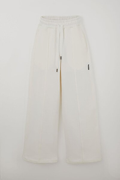 LOCO LOCO KIDS Locoloco Girls' Sweatpants Lace-Up Wide Leg Elastic Waist 9-14 Years Old, Ecru