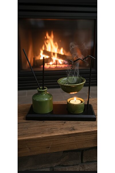 Aruz BUHURDANLIK SERAMİK STANDLI VE ASKILI SET - YEŞİL