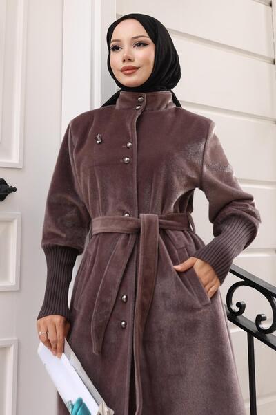 Modamihram Palton cu broșă maro 19279