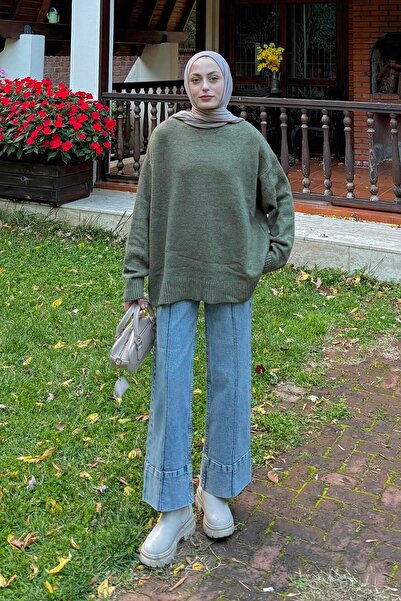 lamelif Πουλόβερ με χαλαρή υφή χακί