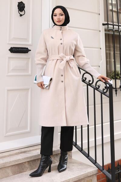 Modamihram Palton cu detaliu broșă bej 19279