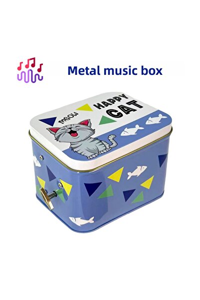 mystylee Happy Cat Metal Music Box | Wind-Up Cute Cat Themed Decorative Gift Box 10.5X8.5X9 cm