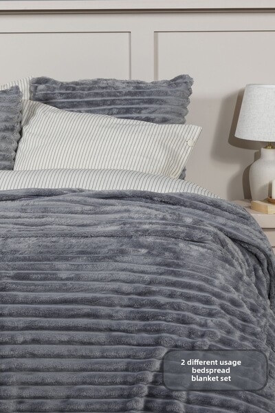 Elart Mateo Blanket Set Double Size Wellsoft 3 Pieces (230X250 cm) Anthracite