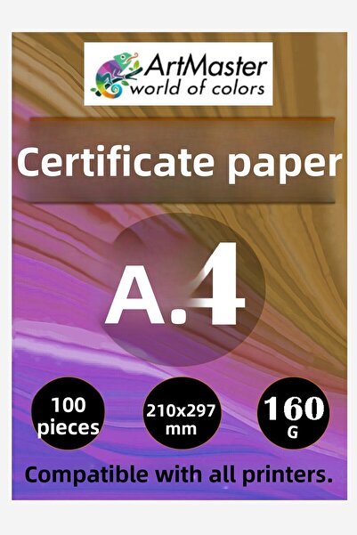 Artmaster ورق شهادات A4، 100 ورقة، ورق تصوير بوزن 160 جرام، متوافق مع جميع ال...