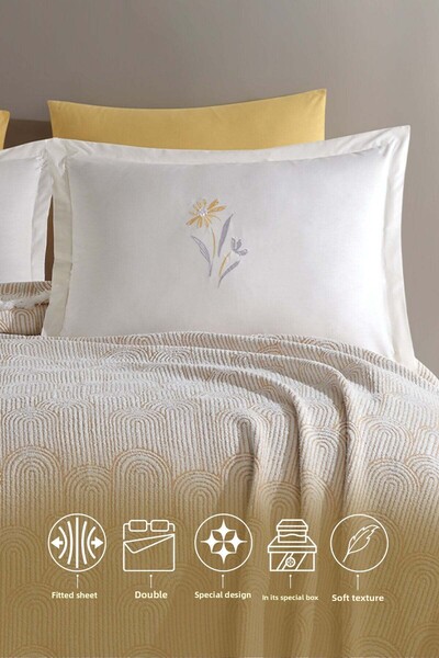 Elart Sunrise Double Mustard Blanket Set - 6 Pieces