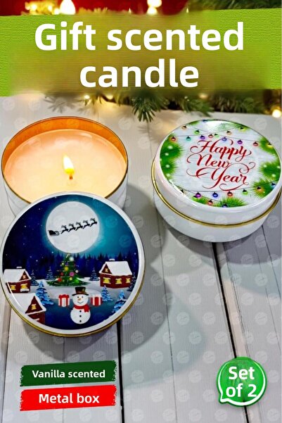 t tuğset etiket هدية عيد الميلاد، صندوق معدني، شمعة معطرة، مجموعة من قطعتين، رقم: 1، شمعة هدية عيد الميلاد-T1104