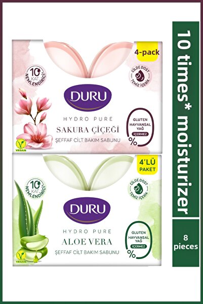 Duru Hydro Pure Aloe Vera & Sakura 8 Pieces Transparent Skin Care Soap 8X135 Gr