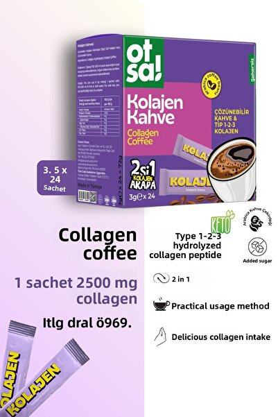 Otsa Collagen Coffee Pure Collagen and Intense Coffee Flavor Suitable for Ket...