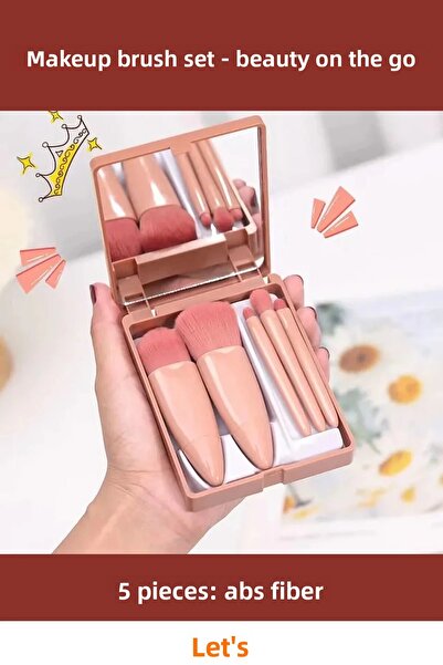 Letsii 5 Piece Portable Mirrored Makeup Brush Set