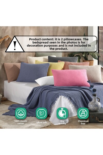 destinyhometex غطاء وسادة وردي اللون مكون من 4 طبقات من الموسلين الطبيعي 100% قطن، قطعتان فقط، مقاس 50x70 سم
