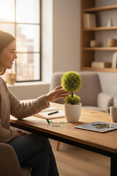 YAPAY ÇİÇEKÇİNİZ White Cobalt in 25 cm Artificial Ball Boxwood