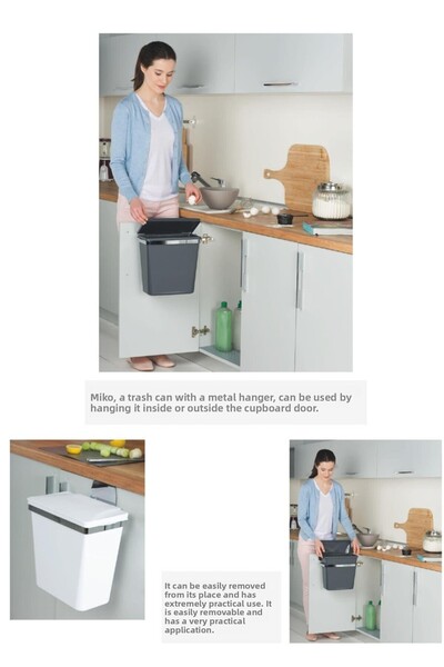 GRİMALDİ سلة مهملات بلاستيكية من بيليكان مع حامل معدني، لون رمادي معدني، سعة ...