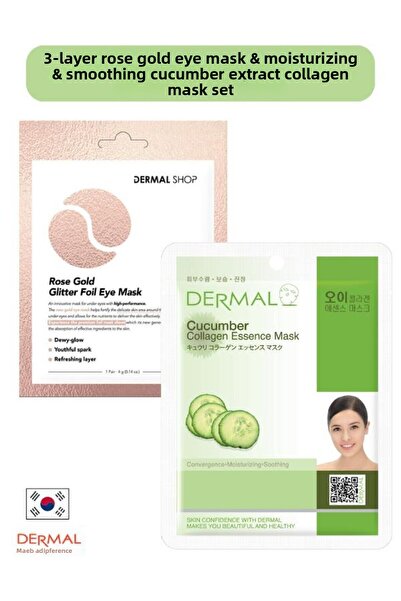 Dermal Rose Gold 3-layer Eye Mask - Moisturizing and Smoothing, Cucumber Extr...