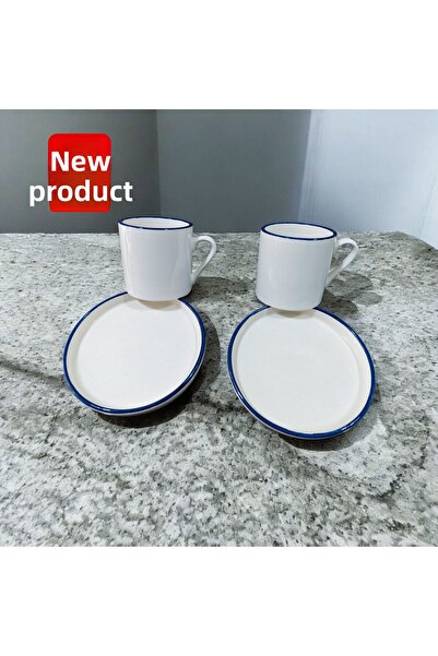 Ganita home Coffee Cup Elegant Blue Color Double Size 2 Persons 4 Pieces