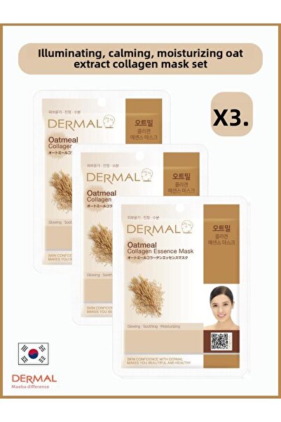 Dermal 23 Gr 3 Pieces Oat Extract Collagen Mask - Brightening, Calming and Mo...