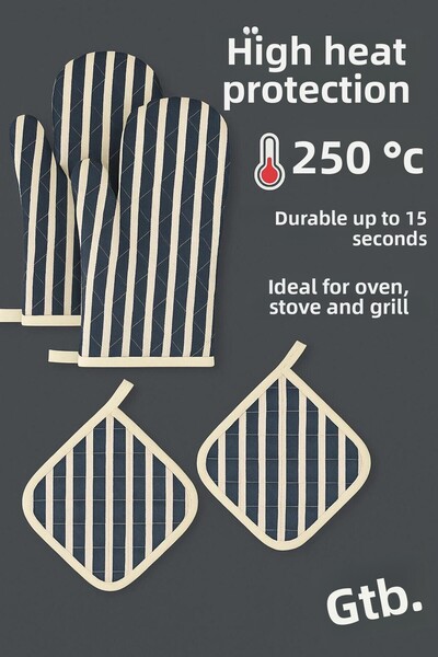 GTB BUTİK قفازات وحامل فرن مقاومة للحريق والحرارة (2 قفازات، 2 حامل) للاستخدام العام
