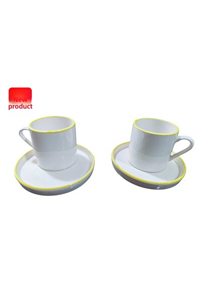 Ganita home Coffee Cup Elegant Yellow Color Double Size 2 Persons 4 Pieces