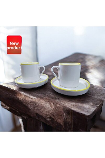 Ganita home Coffee Cup Elegant Yellow Color Double Size 2 Persons 4 Pieces