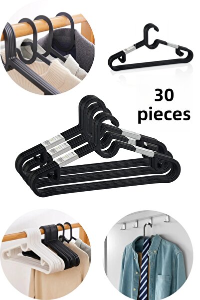 Comprox Κρεμάστρες ρούχων 30 τμχ Μαύρες Πλαστικές Κρεμάστρες Σετ 30 τμχ