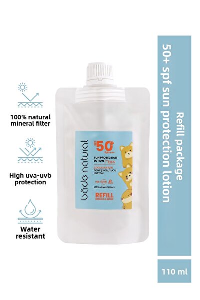 Bade Natural Children's Sunscreen Lotion 50+ Spf High Protection 100% Natural Refill Package 110 ml