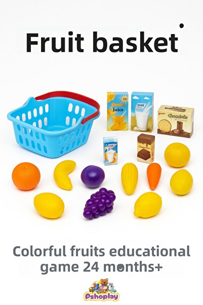 Pshoplay سلة الفواكه – مجموعة ألعاب طعام ملونة (24 شهرًا فما فوق)