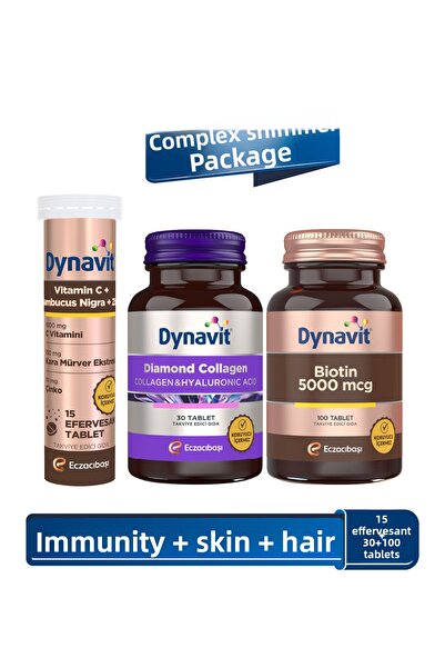 Dynavit Vitamin C Sambucus Nigra&Collagen Hyaluronic Acid Complex&Biotin 5000 Mcg - Complex Radiance Package