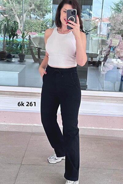 İnce Topuk Elastic Waist Stretch Fabric Jeans Trousers 6K261
